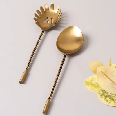 Gold Twisted Stainless Steel Salad Serving Spoon Set Of 2