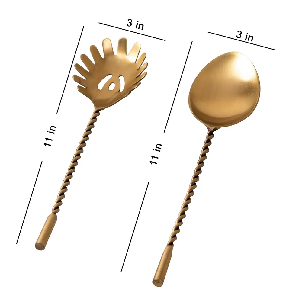 Gold Twisted Stainless Steel Salad Serving Spoon Set Of 2