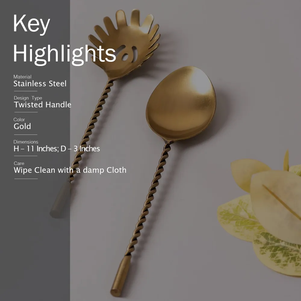 Gold Twisted Stainless Steel Salad Serving Spoon Set Of 2