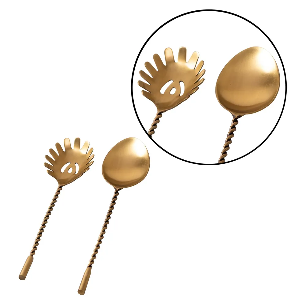 Gold Twisted Stainless Steel Salad Serving Spoon Set Of 2