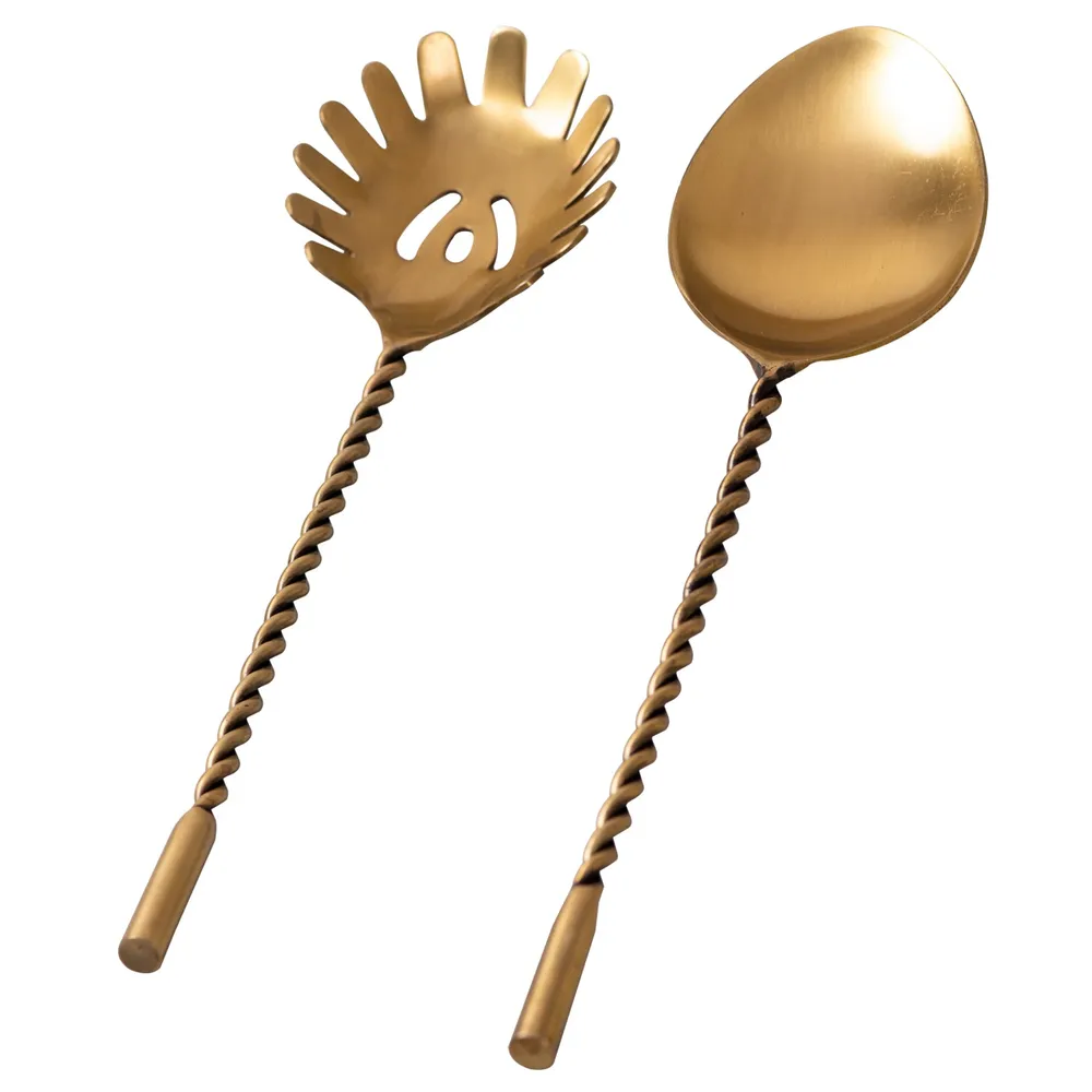 Gold Twisted Stainless Steel Salad Serving Spoon Set Of 2
