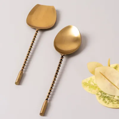Gold Twisted Standard Stainless Steel Serving Spoon Set Of 2