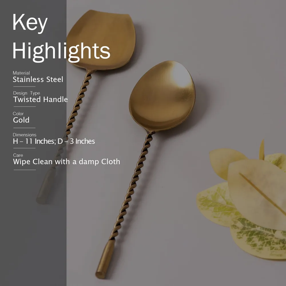 Gold Twisted Standard Stainless Steel Serving Spoon Set Of 2