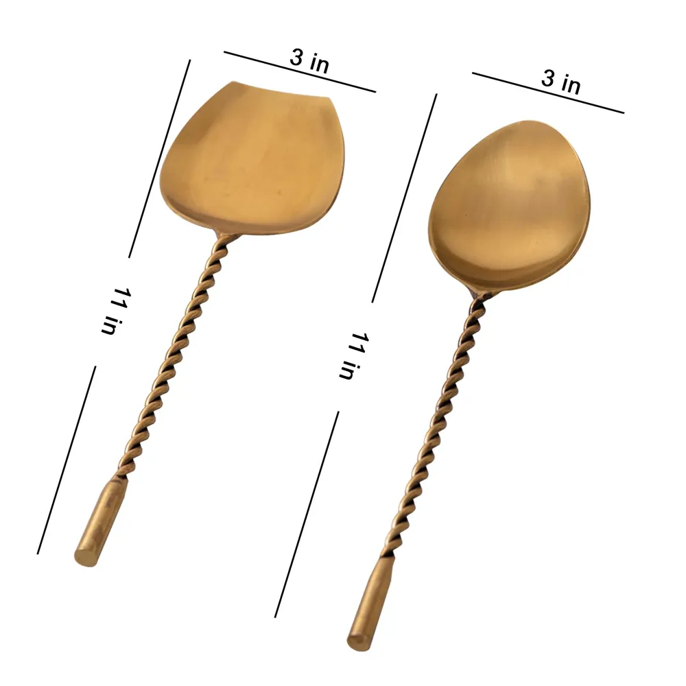Gold Twisted Standard Stainless Steel Serving Spoon Set Of 2