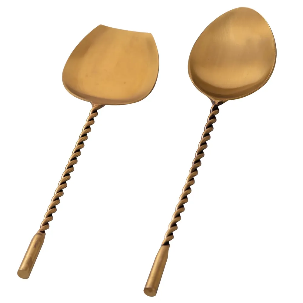 Gold Twisted Standard Stainless Steel Serving Spoon Set Of 2