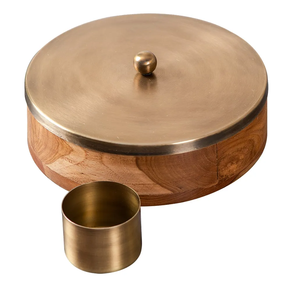 Gold Wood with Stainless Steel Jars & Lid Masala/Spice Box