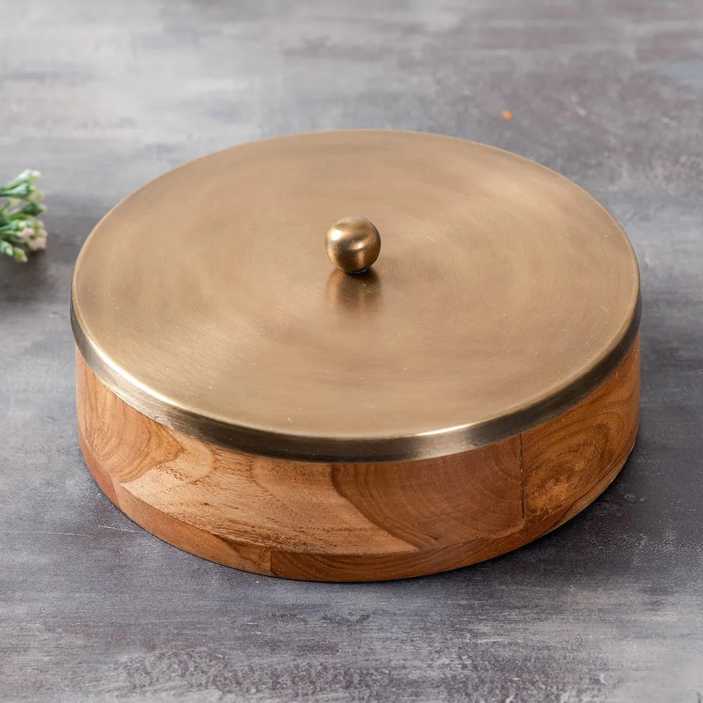 Gold Wood with Stainless Steel Jars & Lid Masala/Spice Box
