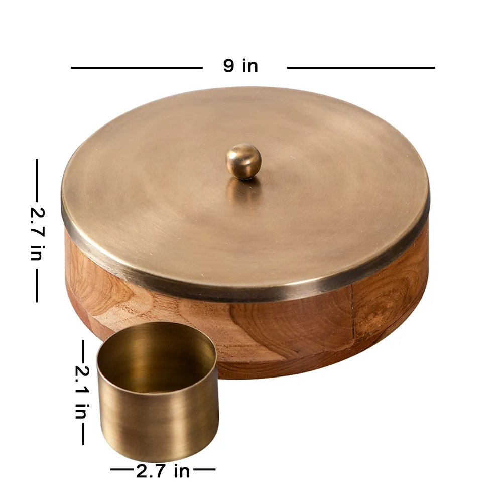 Gold Wood with Stainless Steel Jars & Lid Masala/Spice Box