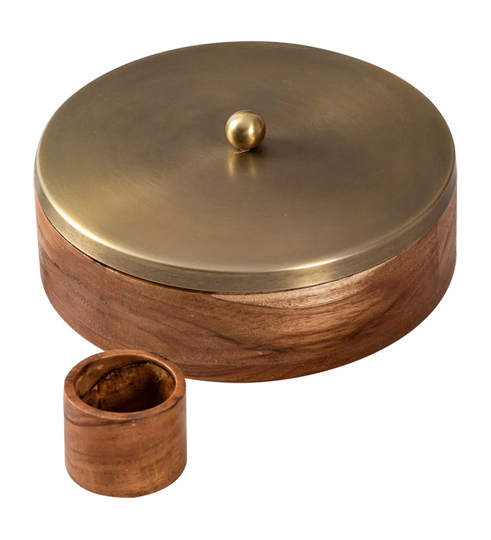 Gold Wood with Stainless Steel Jars Masala/ Spice Box
