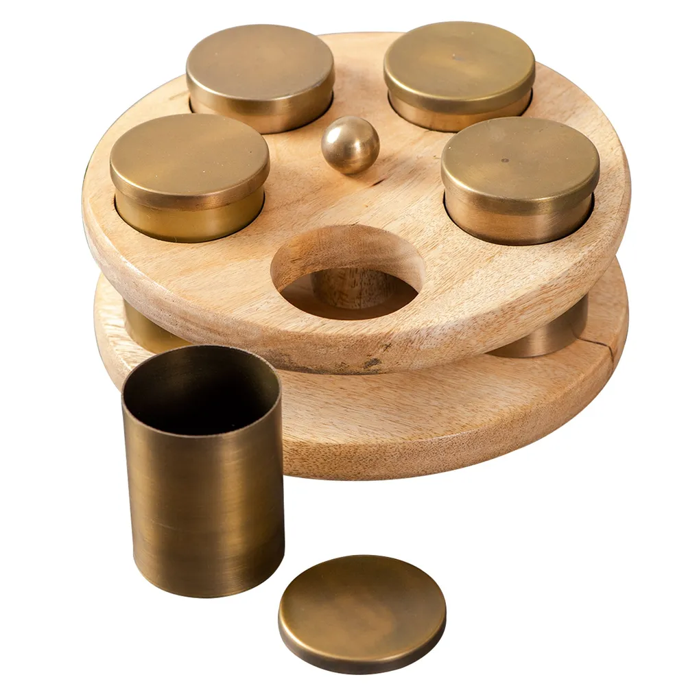 Gold Wood with Stainless Steel Jars Masala/ Spice Box