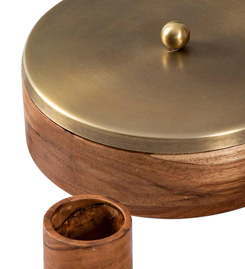 Gold Wood with Stainless Steel Jars Masala/ Spice Box