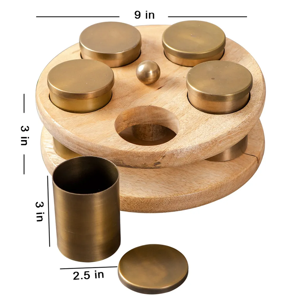 Gold Wood with Stainless Steel Jars Masala/ Spice Box