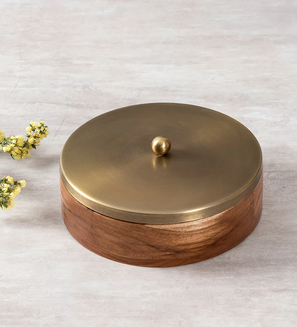 Gold Wood with Stainless Steel Jars Masala/ Spice Box