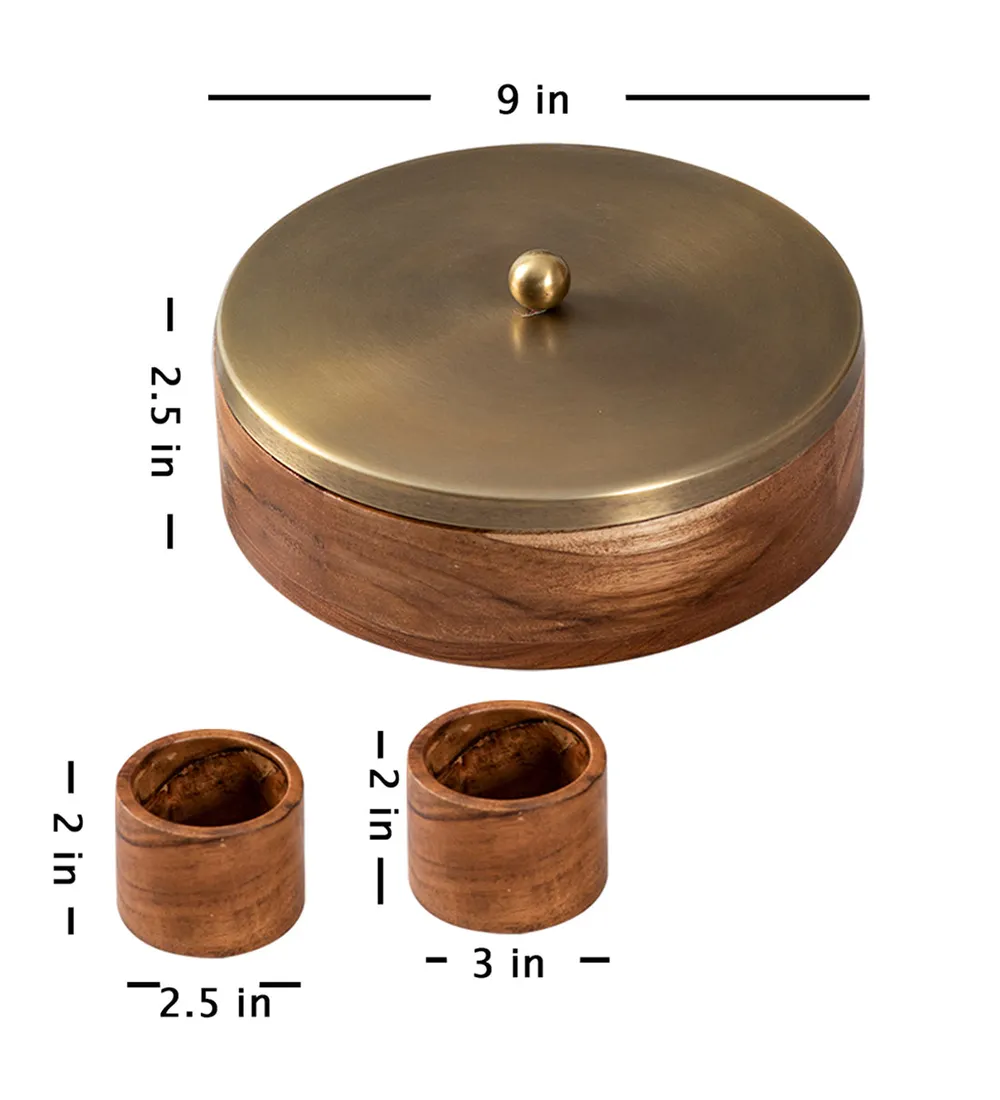 Gold Wood with Stainless Steel Jars Masala/ Spice Box
