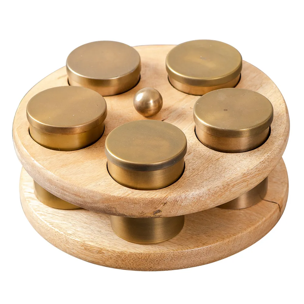 Gold Wood with Stainless Steel Jars Masala/ Spice Box