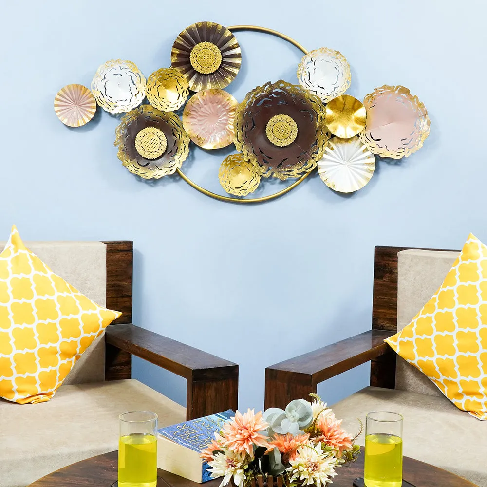 Golden Abstract Floral Ring Metal Wall Art