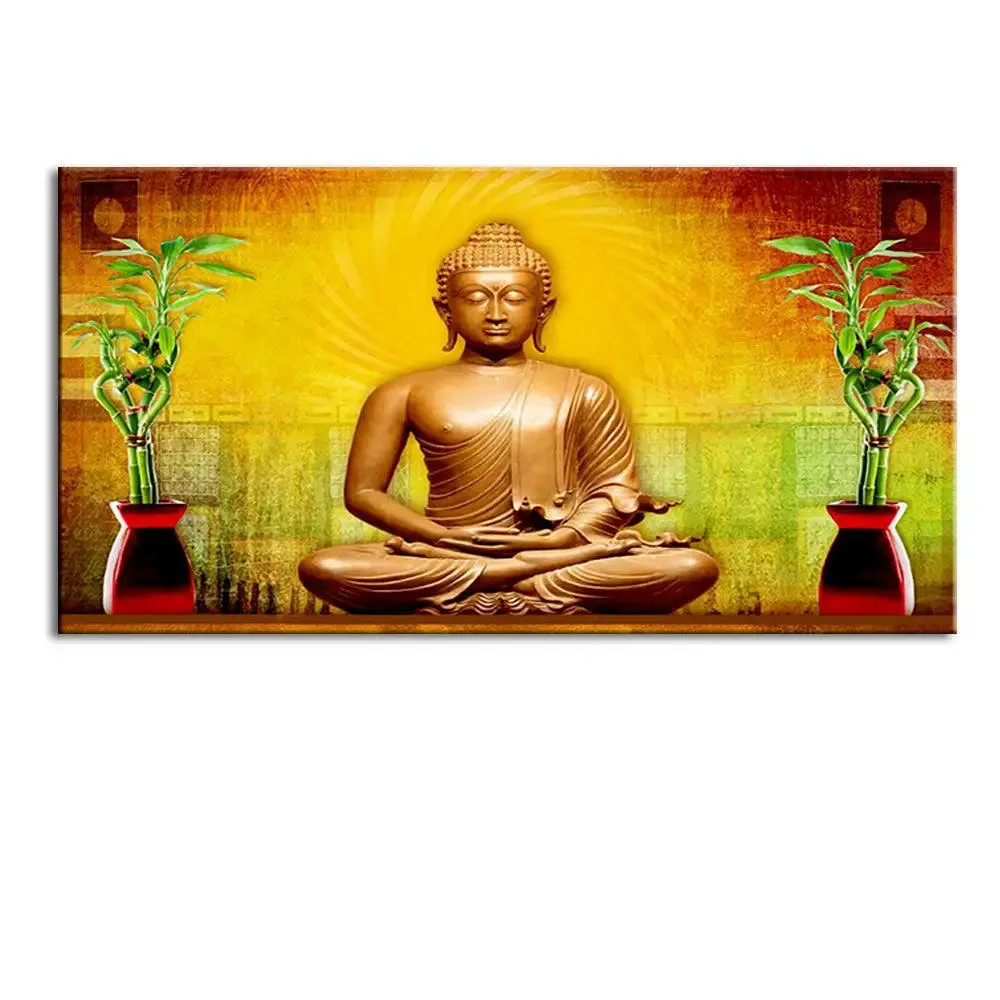 Golden Aura Buddha Canvas Painting With Frame