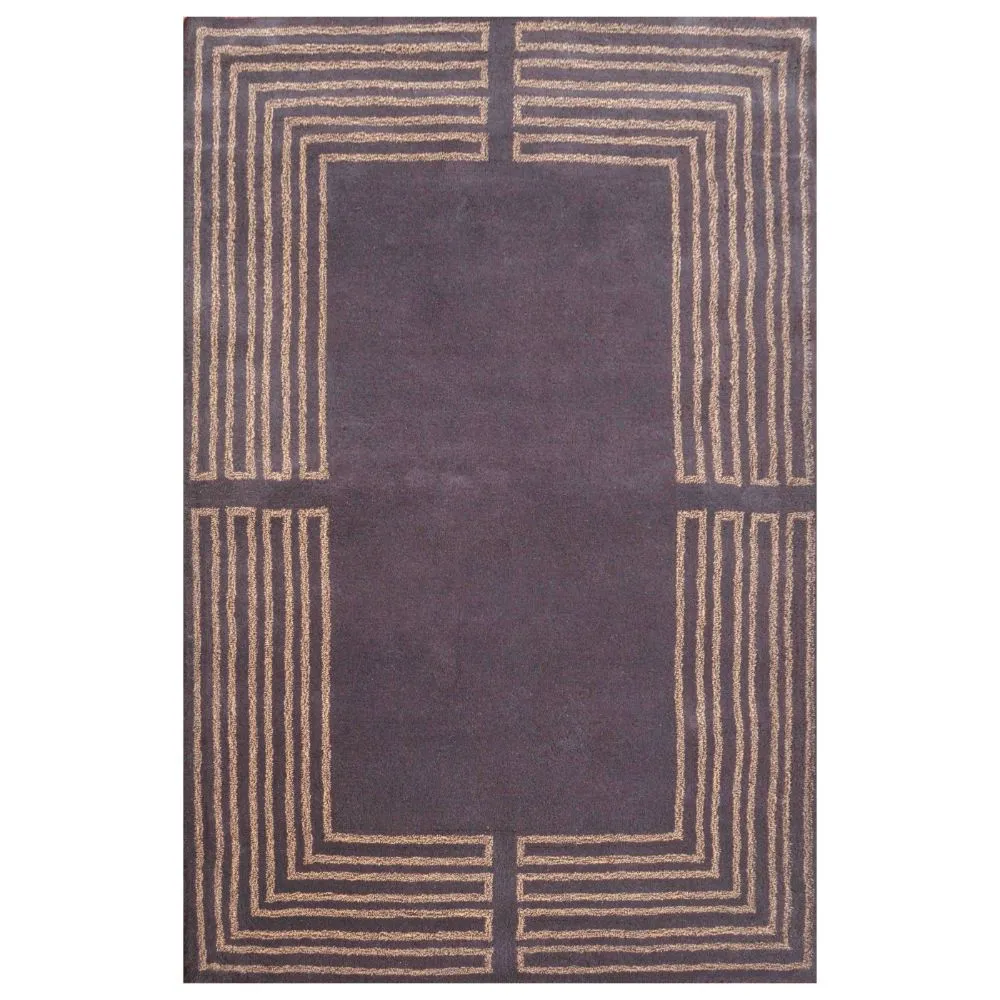 Golden Bordered Brown Tufted Area Carpet 3X5ft