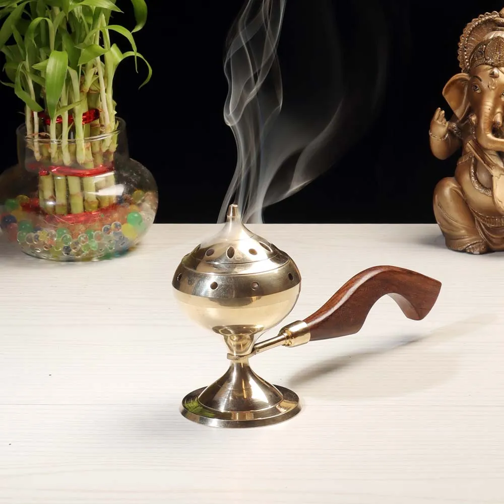 Golden Brass Lobaan with Wooden Handle