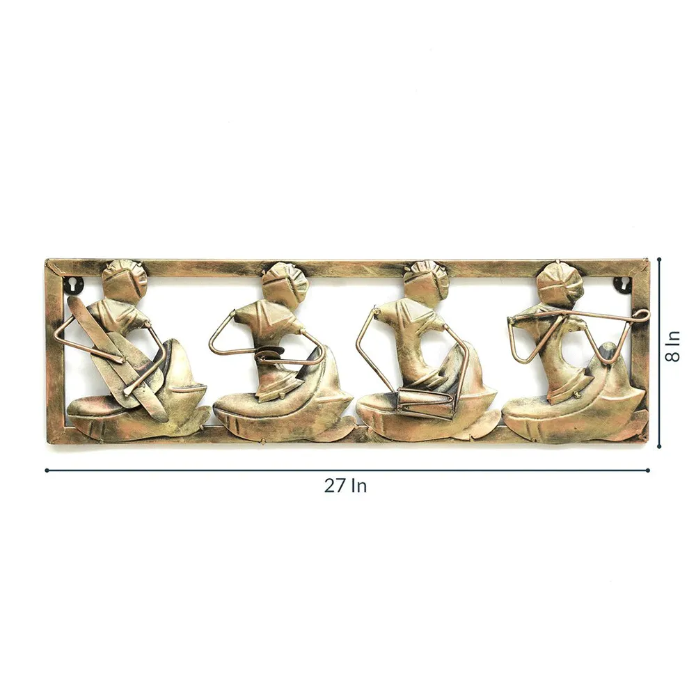 Golden Brushed 4 Tribal Musicians Framed Metal