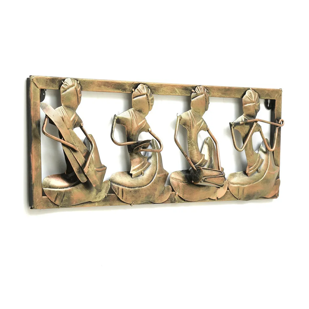 Golden Brushed 4 Tribal Musicians Framed Metal