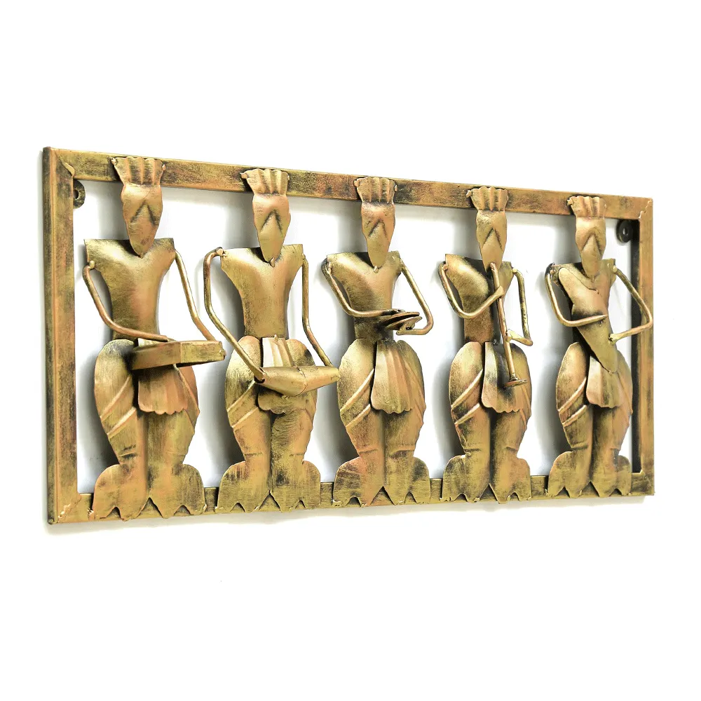 Golden Brushed 5 Tribal Musicians Metal Wall Art