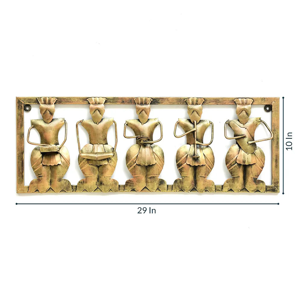 Golden Brushed 5 Tribal Musicians Metal Wall Art