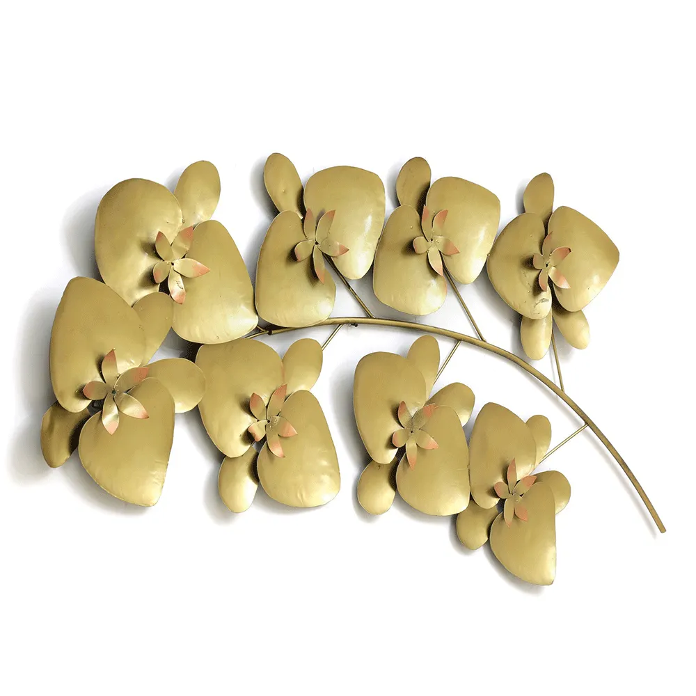 Golden Brushed Abstract Leaf Streak Metal Wall Art