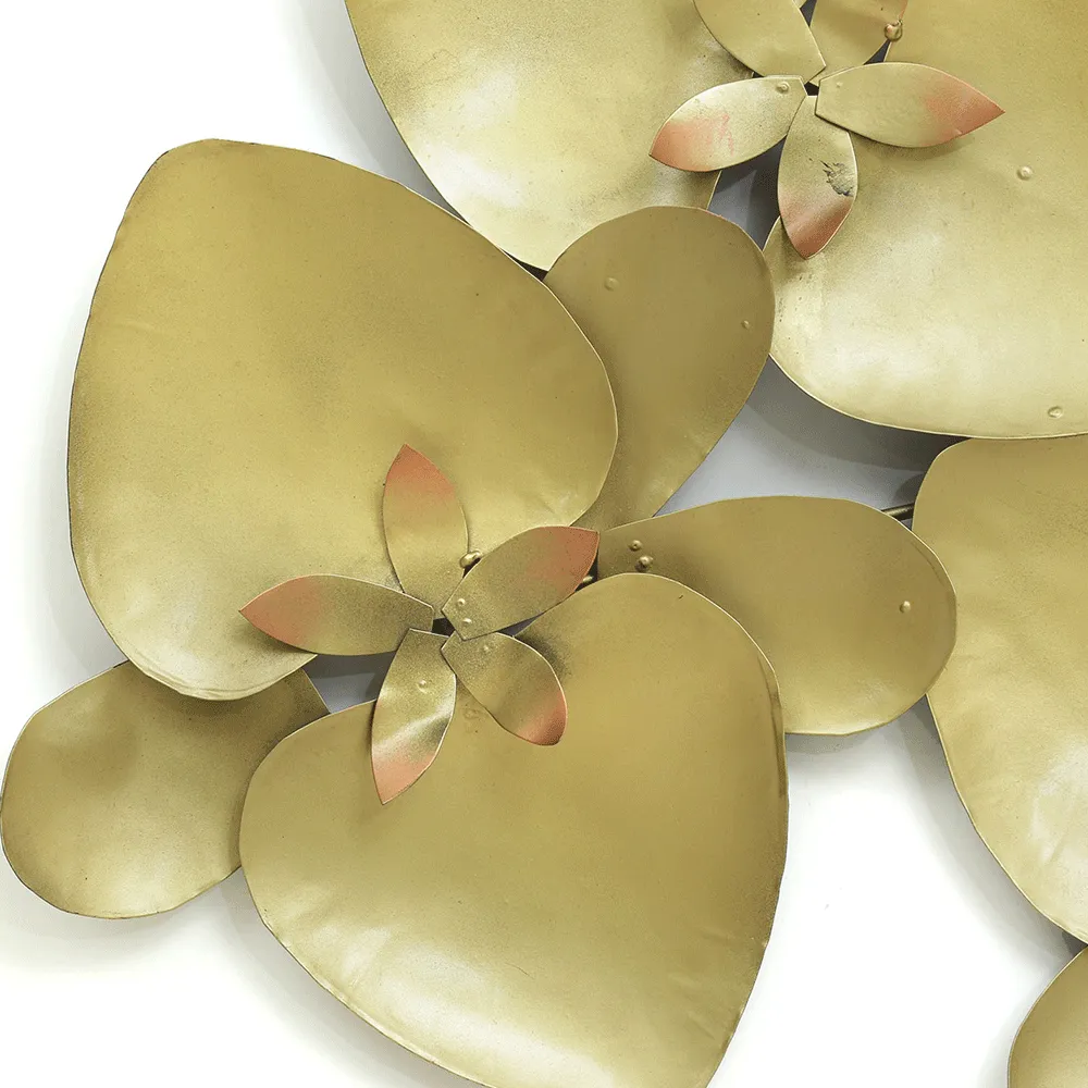 Golden Brushed Abstract Leaf Streak Metal Wall Art