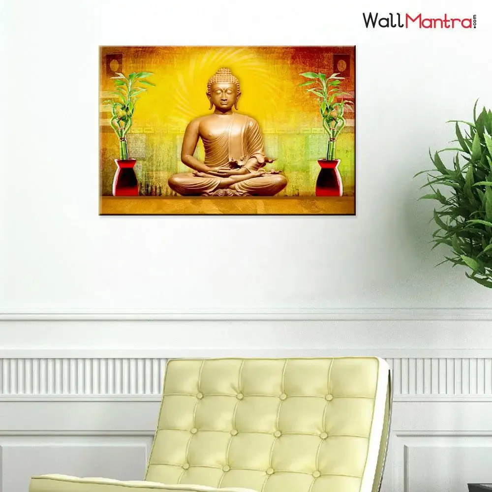 Golden Buddha Canvas Wall Painting for Living Room, Bedroom, Office Decoration
