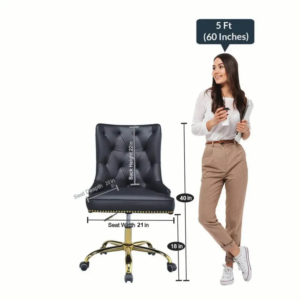 Golden Button Edge Black Leatherette Armchair