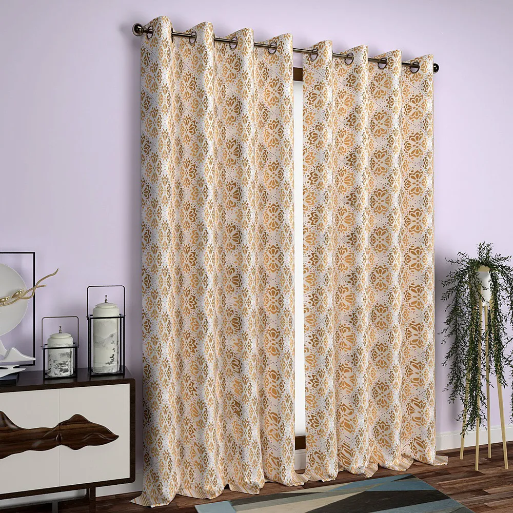 Golden Charismatic Floral Window Curtain