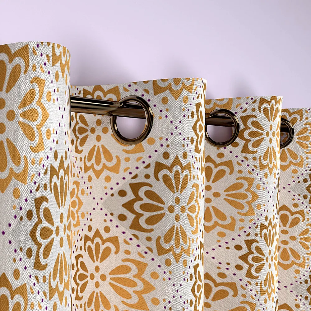 Golden Charismatic Floral Window Curtain