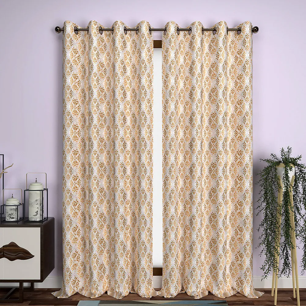 Golden Charismatic Floral Window Curtain