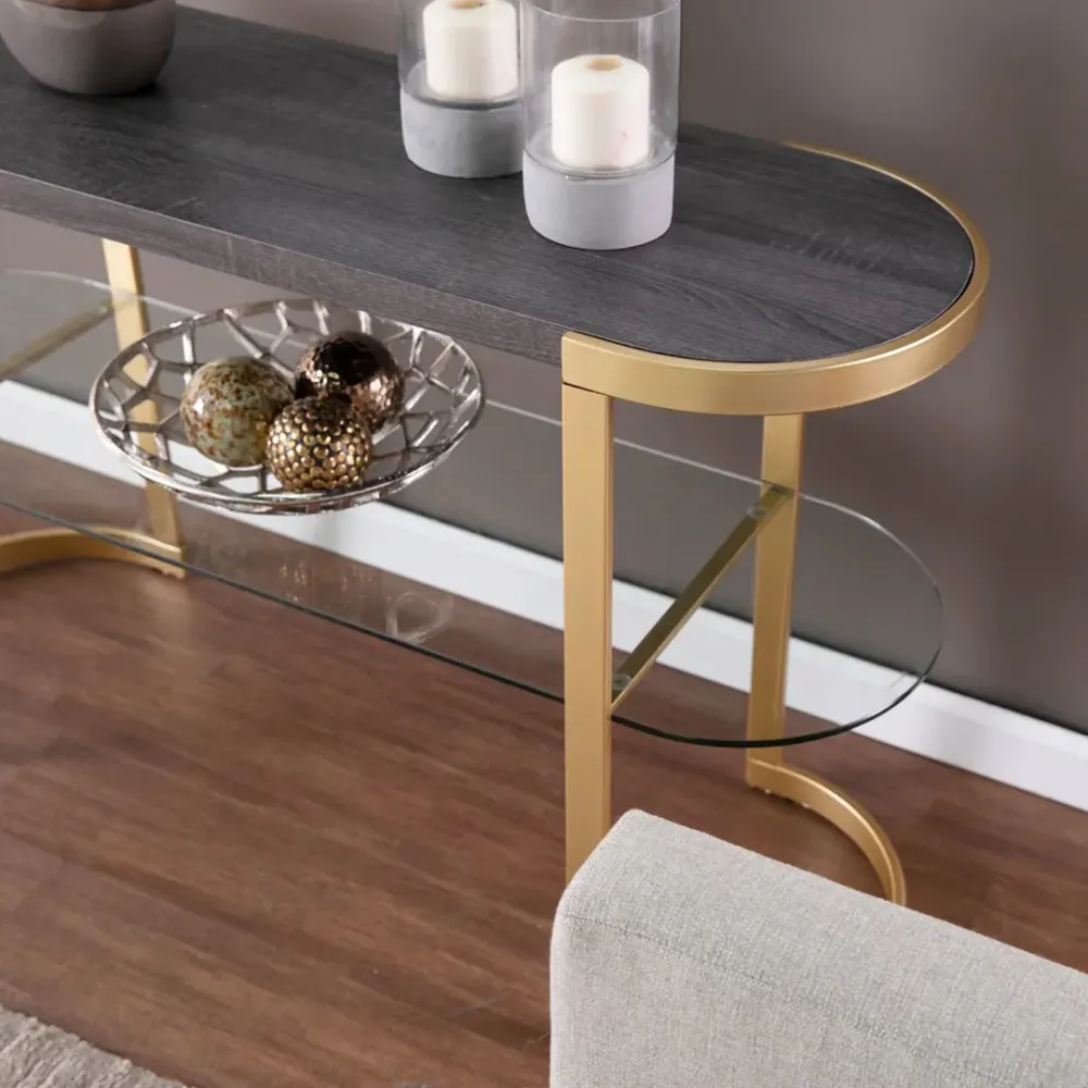 Golden Console Table With Glass Shelf