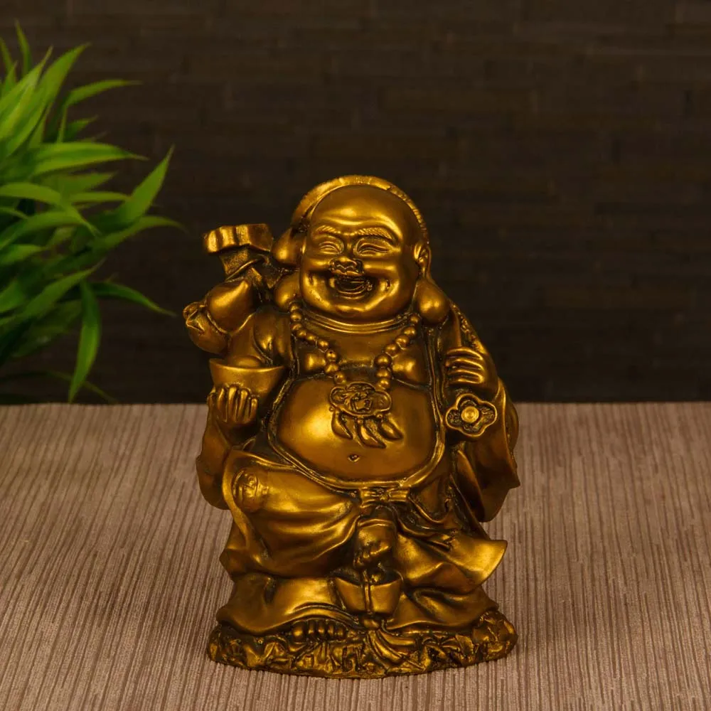 Golden Crafted Decorative Laughing Buddha Figurine