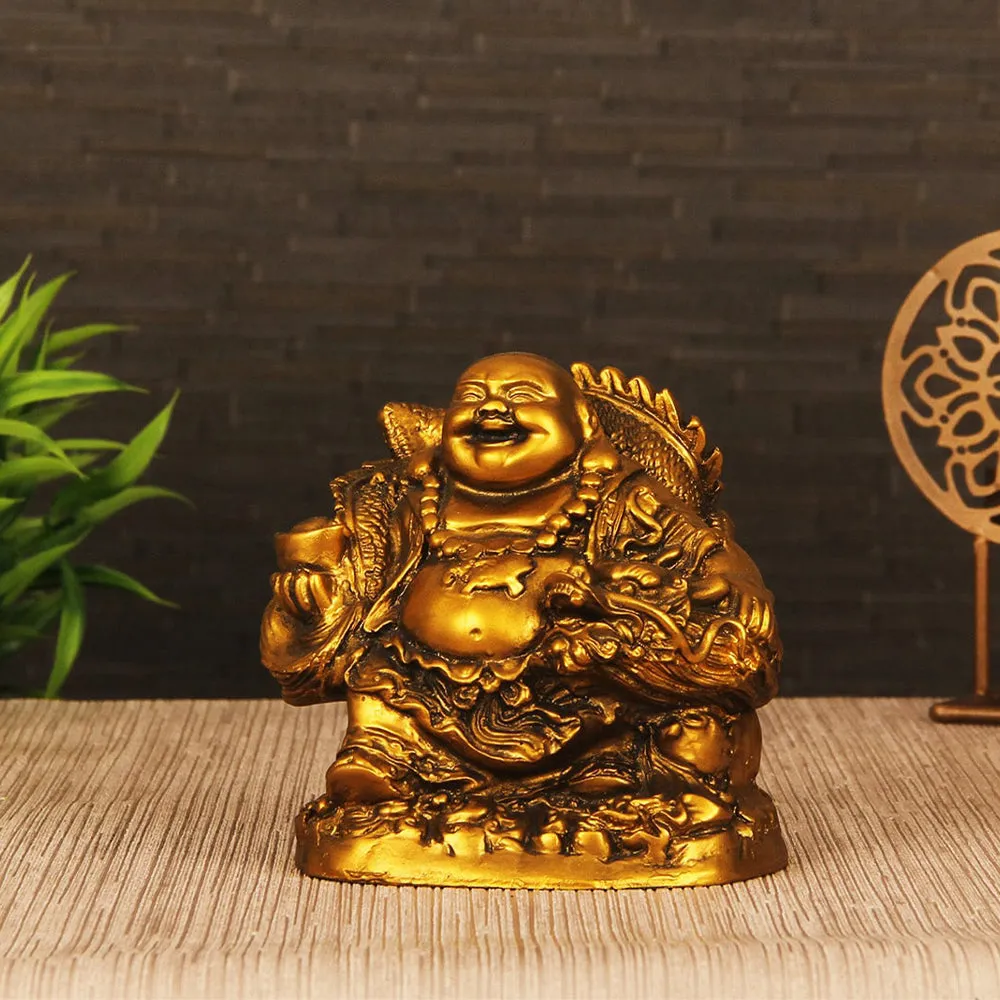 Golden Crafted & Detailed Decorative Laughing Buddha Showpiece
