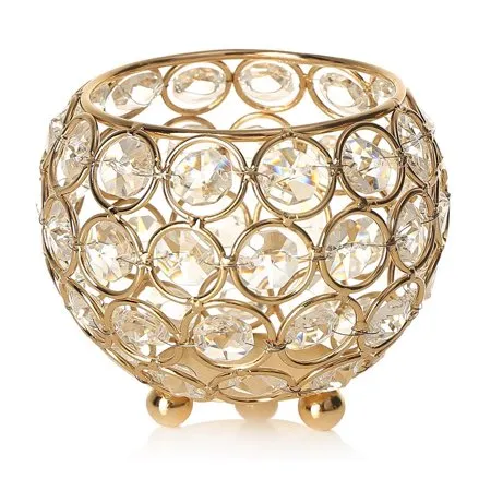 Golden Crystals Tea Light Candle Holder Set Of 2