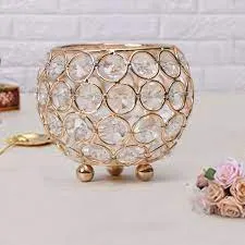 Golden Crystals Tea Light Candle Holder Set Of 2