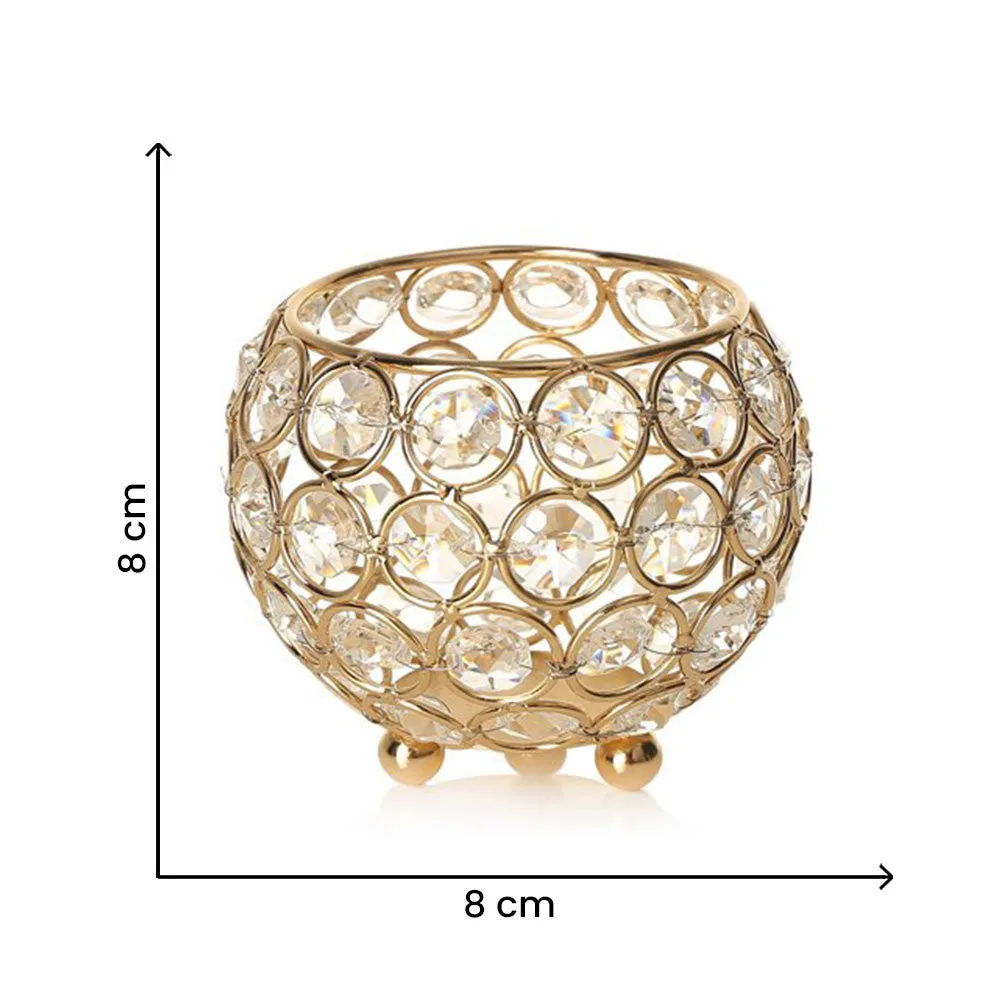 Golden Crystals Tea Light Candle Holder Set Of 2