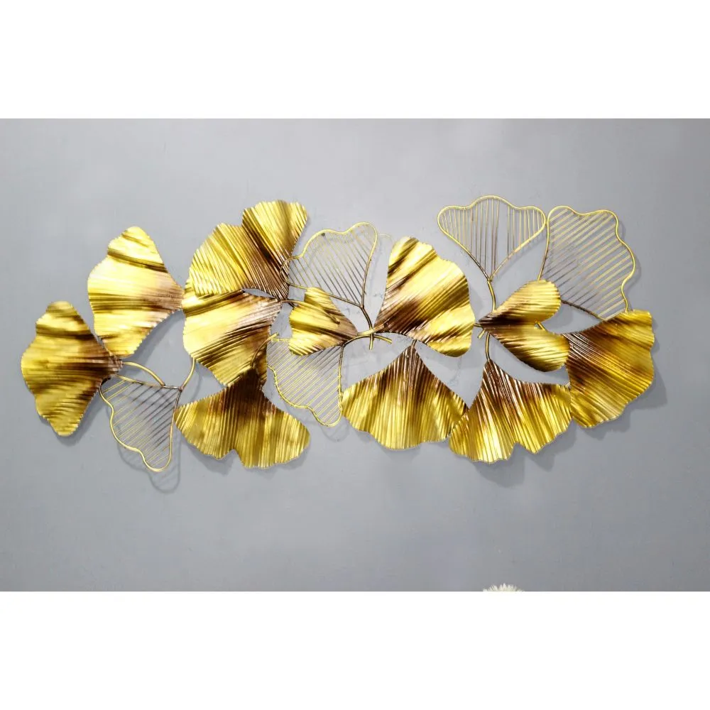 Golden Dry Leaves Designer Metal Wall Art
