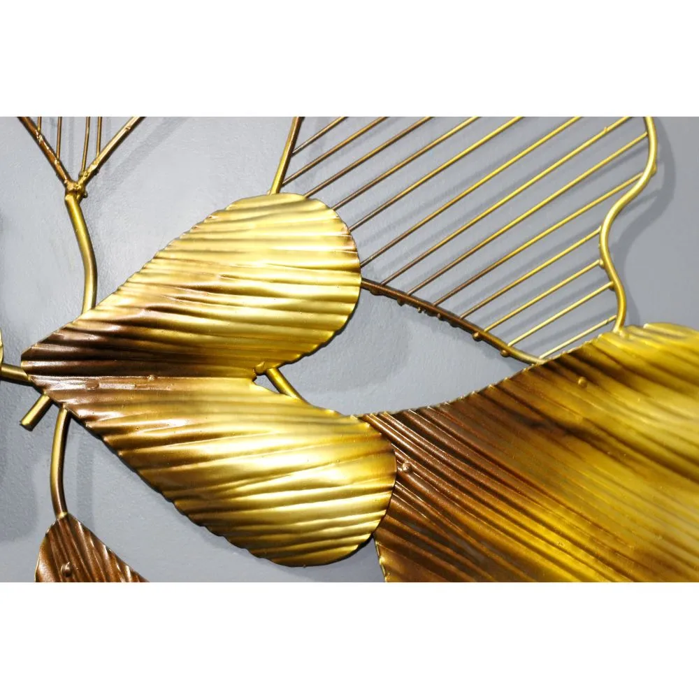 Golden Dry Leaves Designer Metal Wall Art