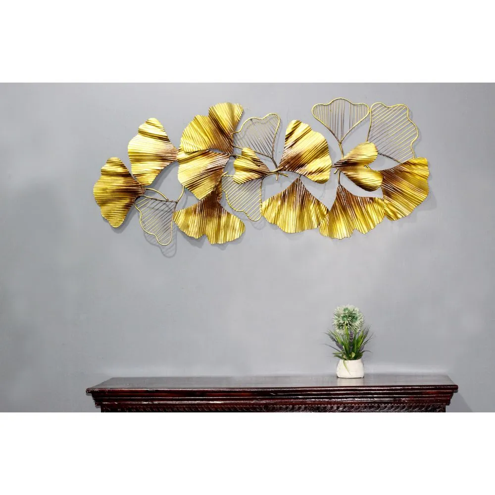 Golden Dry Leaves Designer Metal Wall Art