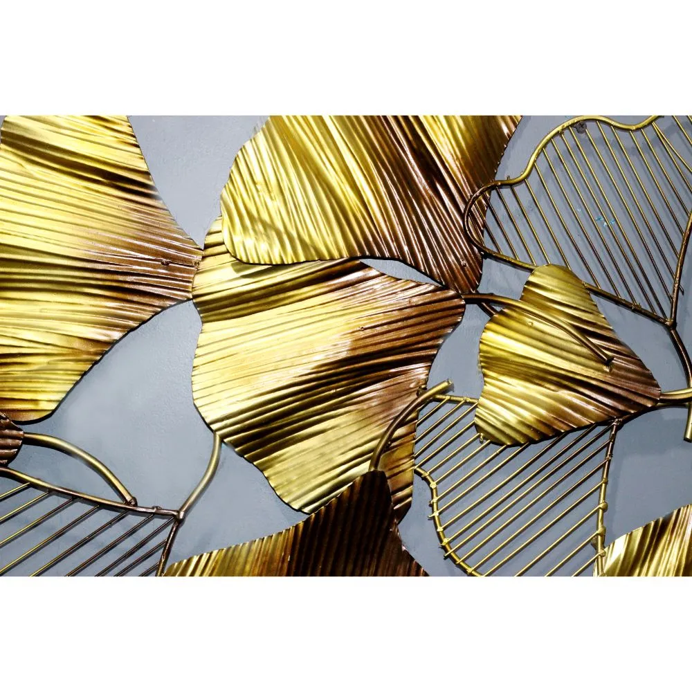 Golden Dry Leaves Designer Metal Wall Art