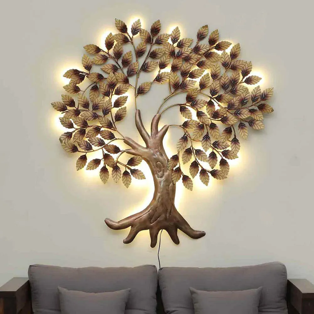 Golden Enchanting Tree Backlit Metal Wall Art