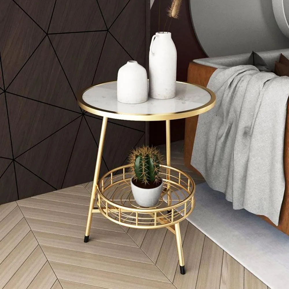 Golden Encircled Marble Coffee Table