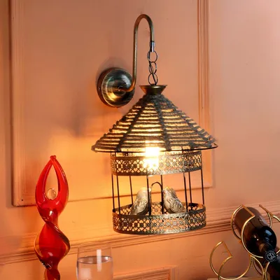 Golden finish Bird cage wall light