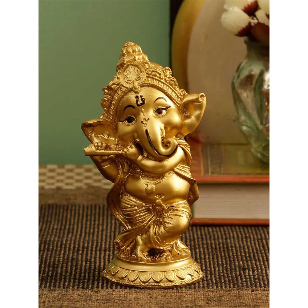 Golden Finish Polyresin Decorative Lord Ganesh Idol