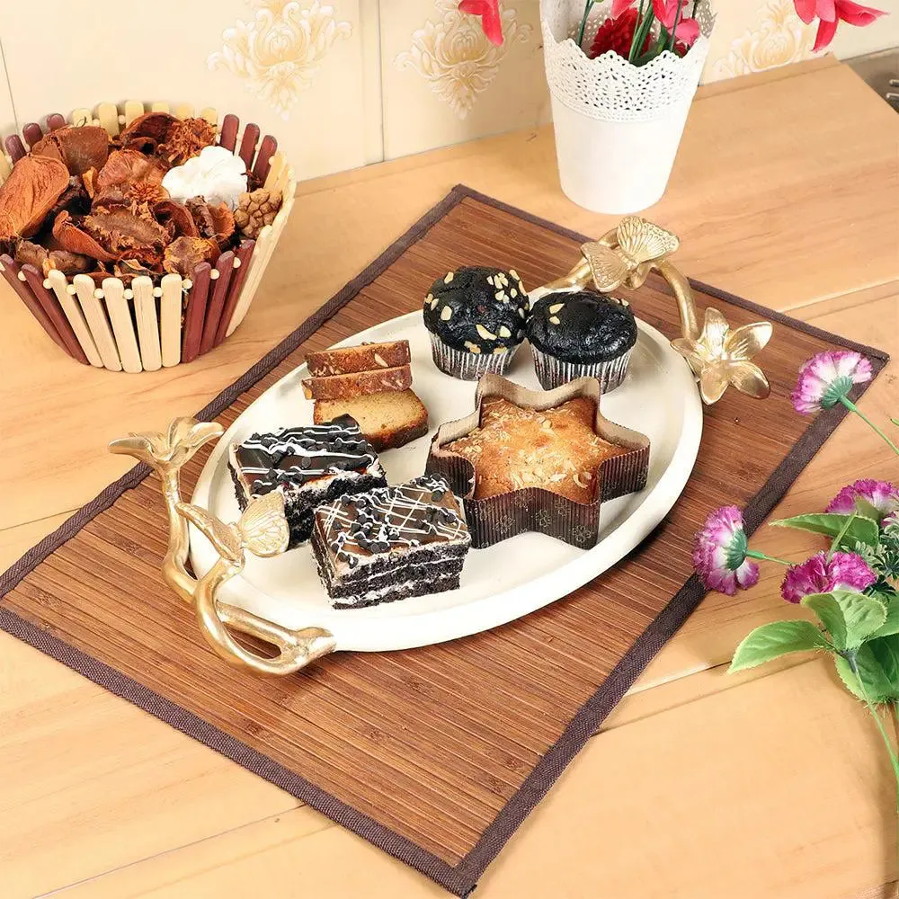 Golden Floral Edged Decorative Serving Tray