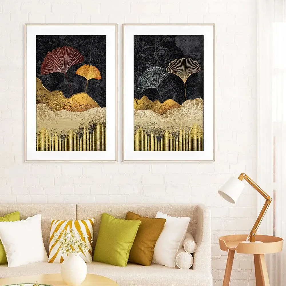 Golden Floral Garden Big Frame Set of 2